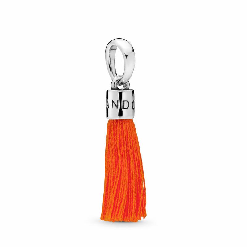 Pandora Orange Fabric Tassel Dangle Charm - Sterling Silver/Textile/ Synthetical Fibers/Orange - Can